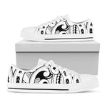 Black And White Maori Pattern Print White Low Top Shoes