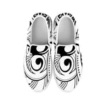 Black And White Maori Pattern Print White Slip On Shoes