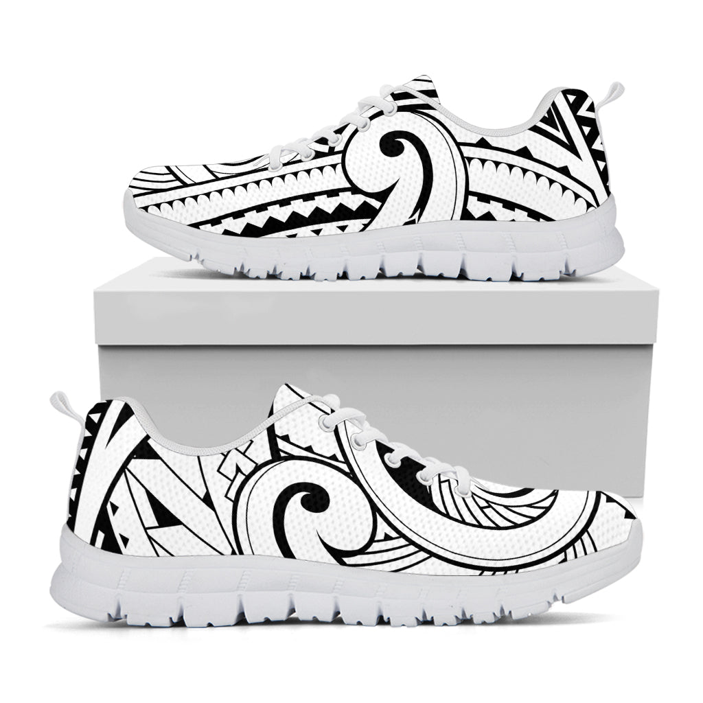 Black And White Maori Pattern Print White Sneakers