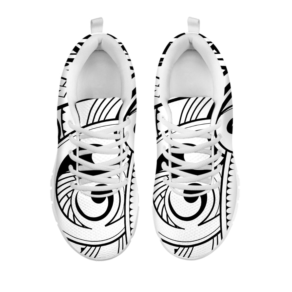 Black And White Maori Pattern Print White Sneakers