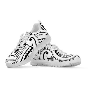 Black And White Maori Pattern Print White Sneakers