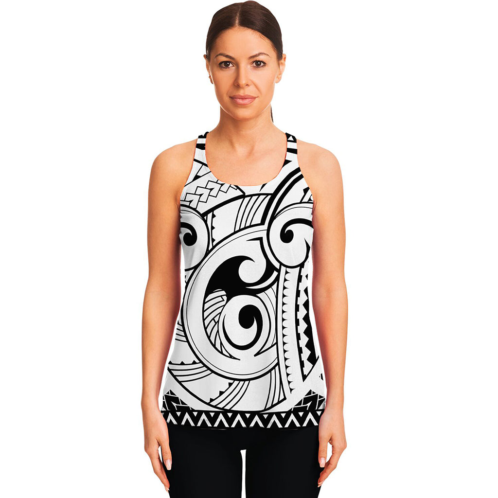 Black And White Maori Pattern Print Women's Racerback Tank Top