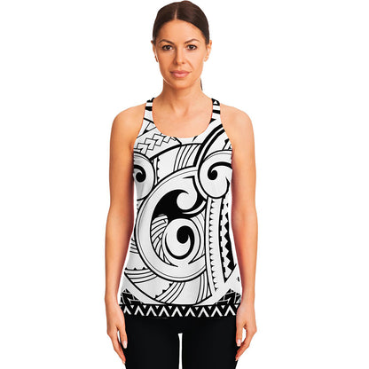 Black And White Maori Pattern Print Women's Racerback Tank Top
