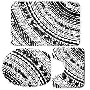 Black And White Maori Polynesian Print 3 Piece Bath Mat Set