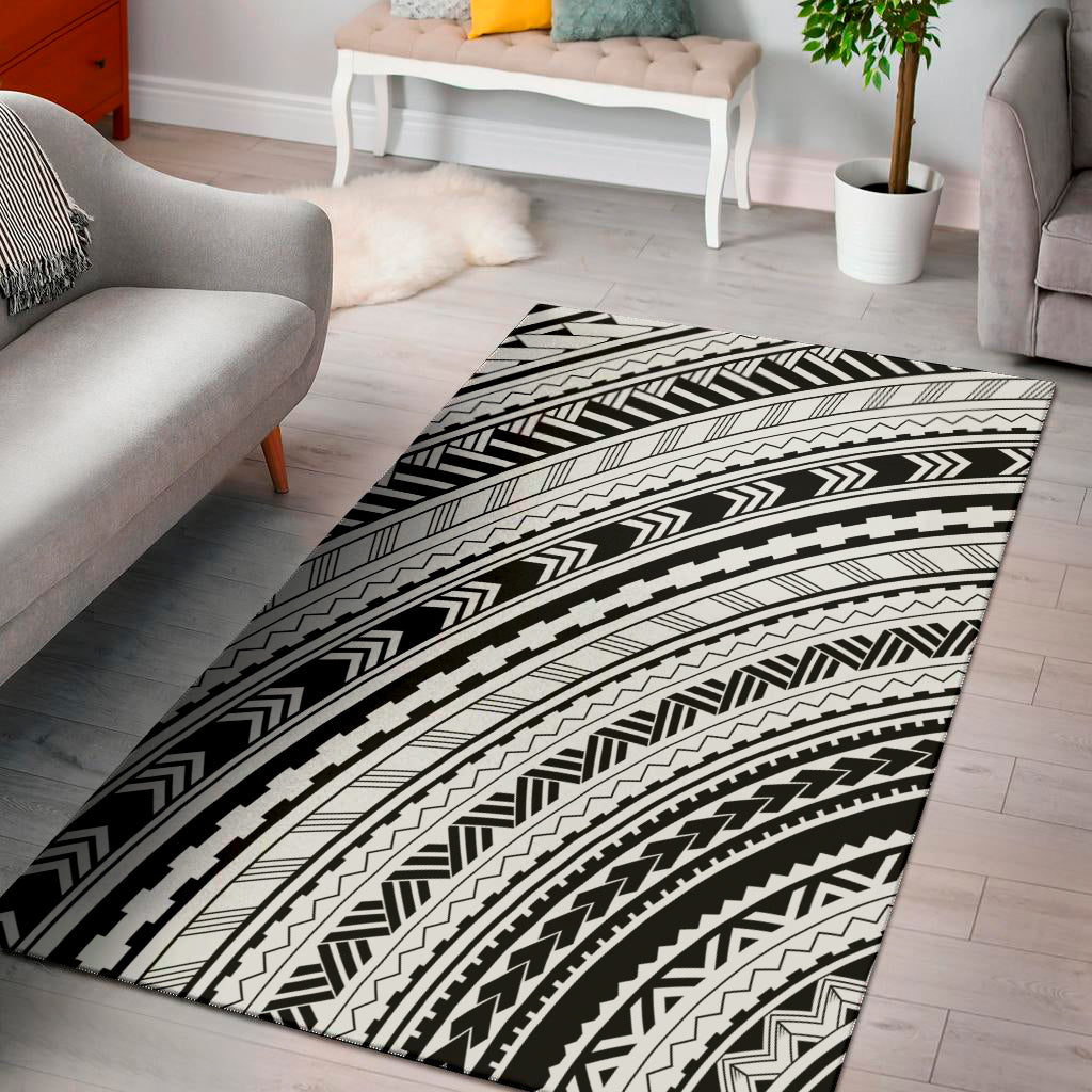 Black And White Maori Polynesian Print Area Rug