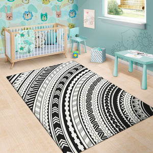 Black And White Maori Polynesian Print Area Rug