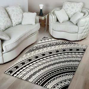 Black And White Maori Polynesian Print Area Rug