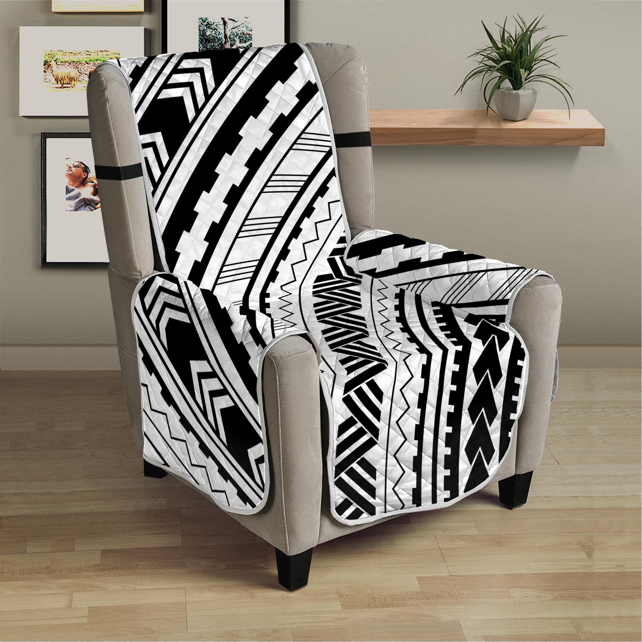 Black And White Maori Polynesian Print Armchair Protector