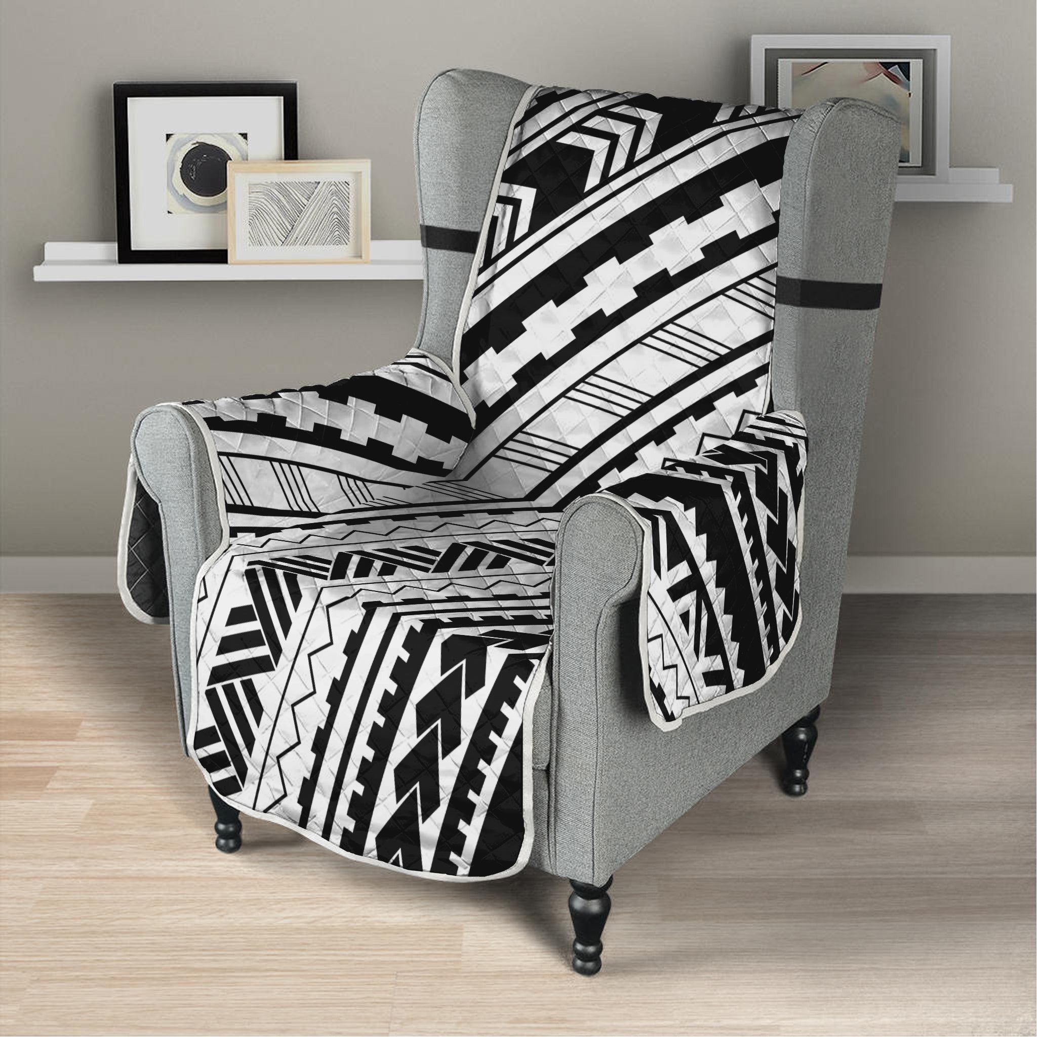 Black And White Maori Polynesian Print Armchair Protector