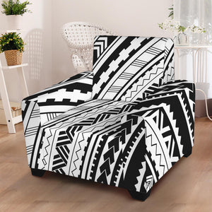 Black And White Maori Polynesian Print Armchair Slipcover