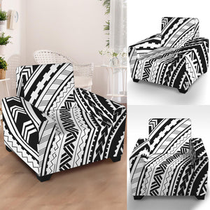 Black And White Maori Polynesian Print Armchair Slipcover