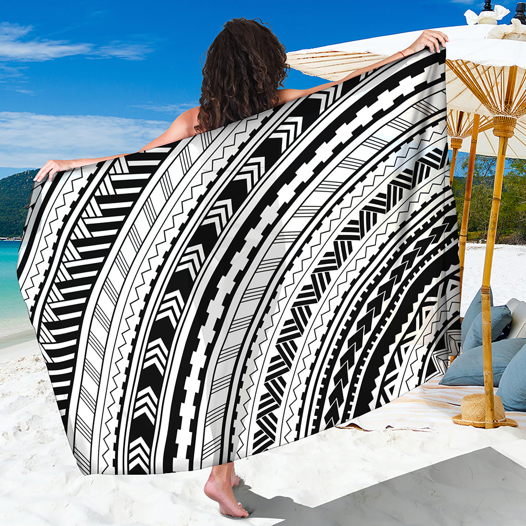 Black And White Maori Polynesian Print Beach Sarong Wrap