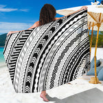 Black And White Maori Polynesian Print Beach Sarong Wrap