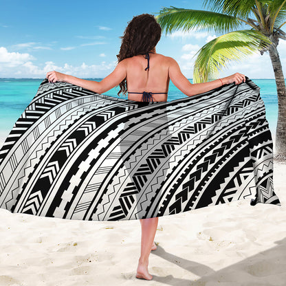 Black And White Maori Polynesian Print Beach Sarong Wrap