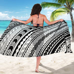 Black And White Maori Polynesian Print Beach Sarong Wrap