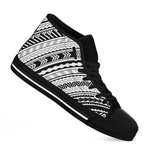 Black And White Maori Polynesian Print Black High Top Shoes