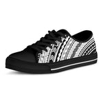 Black And White Maori Polynesian Print Black Low Top Shoes