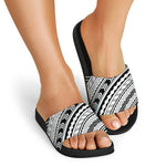 Black And White Maori Polynesian Print Black Slide Sandals