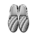 Black And White Maori Polynesian Print Black Slip On Shoes