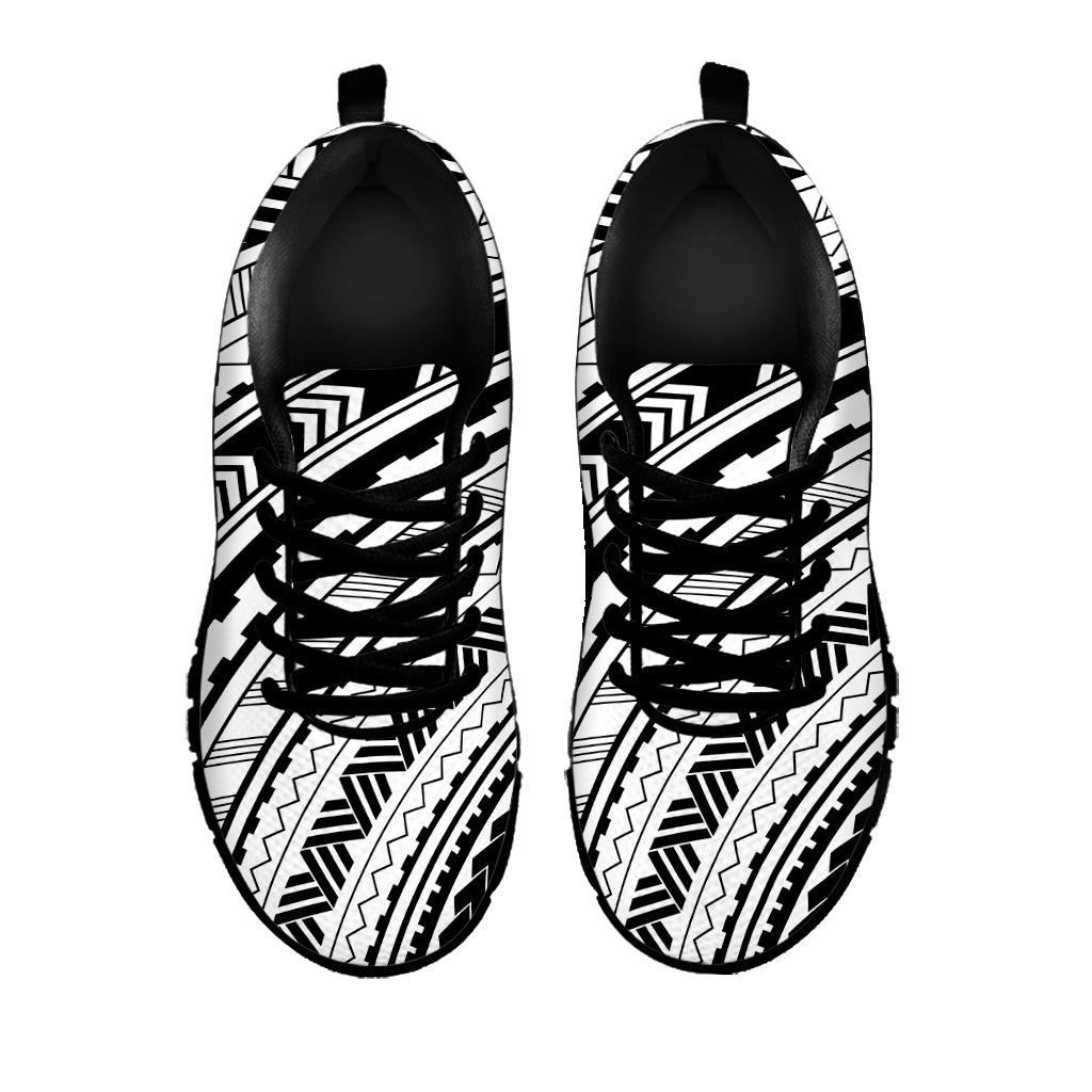 Black And White Maori Polynesian Print Black Sneakers