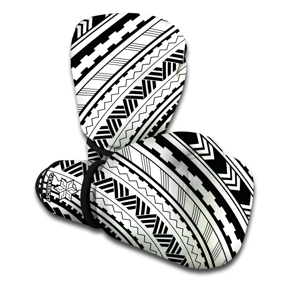 Black And White Maori Polynesian Print Boxing Gloves