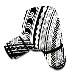 Black And White Maori Polynesian Print Boxing Gloves