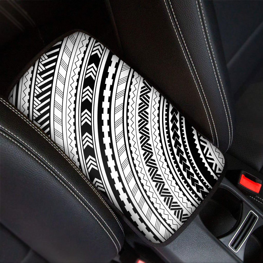 Black And White Maori Polynesian Print Car Center Console Cover