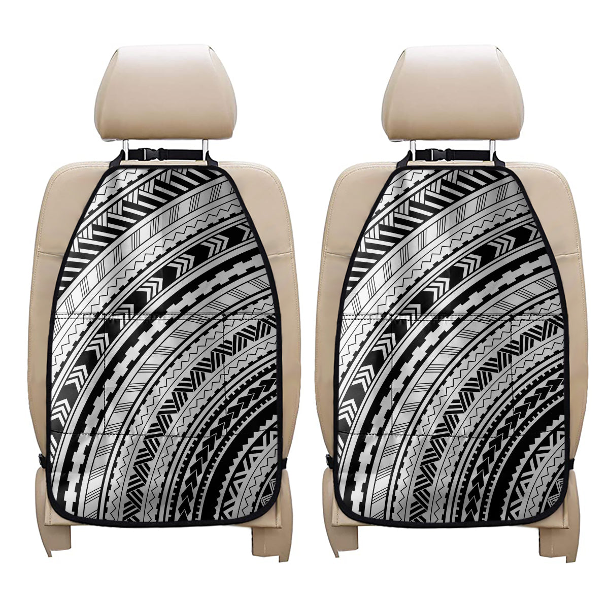 Black And White Maori Polynesian Print Car Seat Organizers