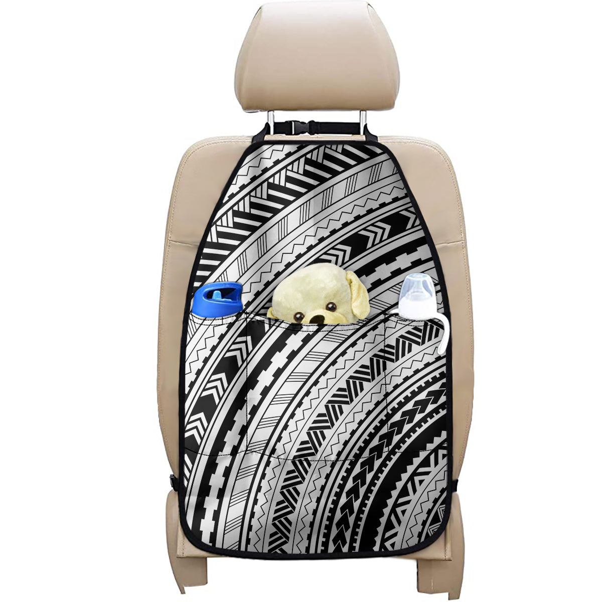 Black And White Maori Polynesian Print Car Seat Organizers