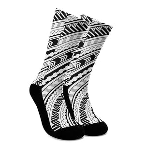 Black And White Maori Polynesian Print Crew Socks