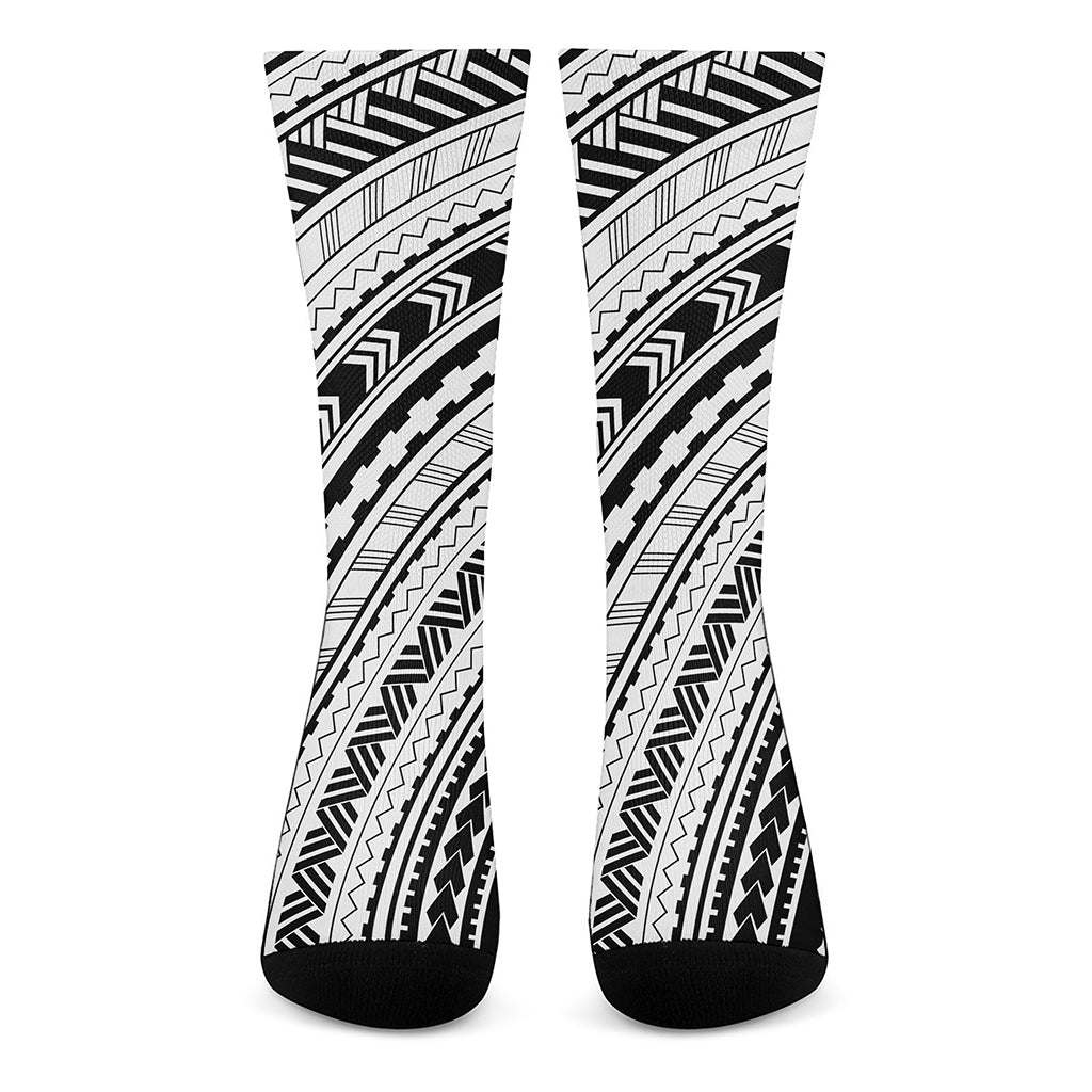 Black And White Maori Polynesian Print Crew Socks