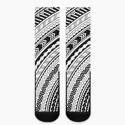 Black And White Maori Polynesian Print Crew Socks