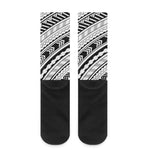 Black And White Maori Polynesian Print Crew Socks