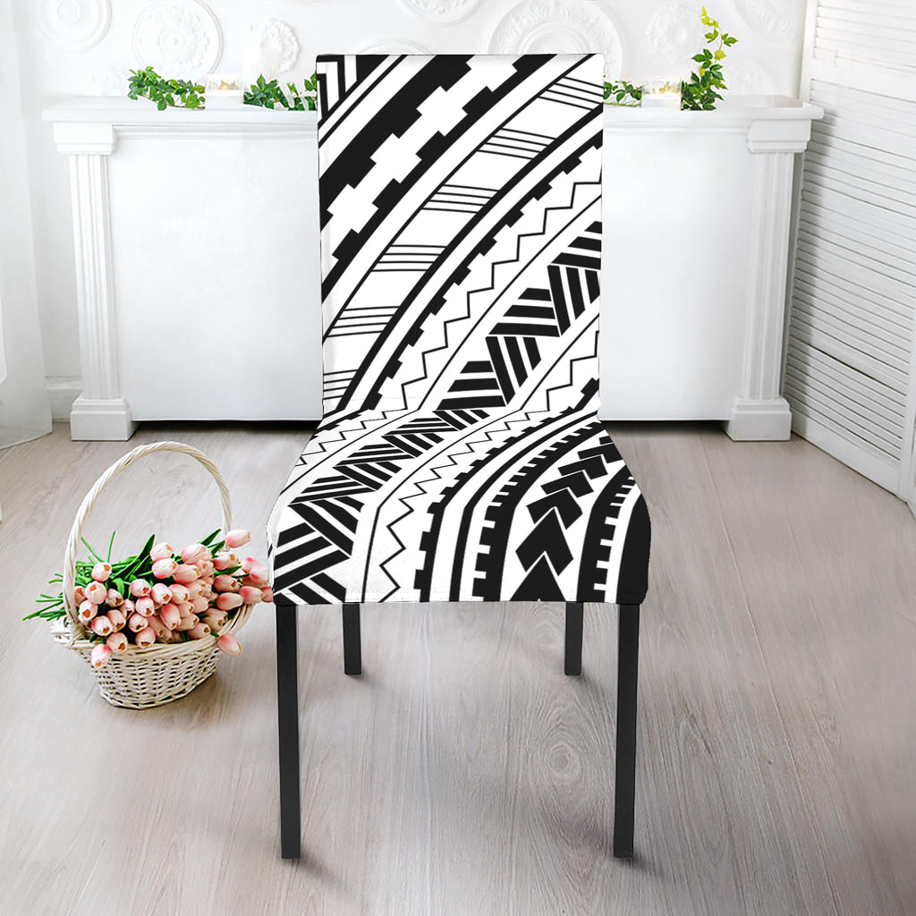 Black And White Maori Polynesian Print Dining Chair Slipcover