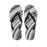 Black And White Maori Polynesian Print Flip Flops