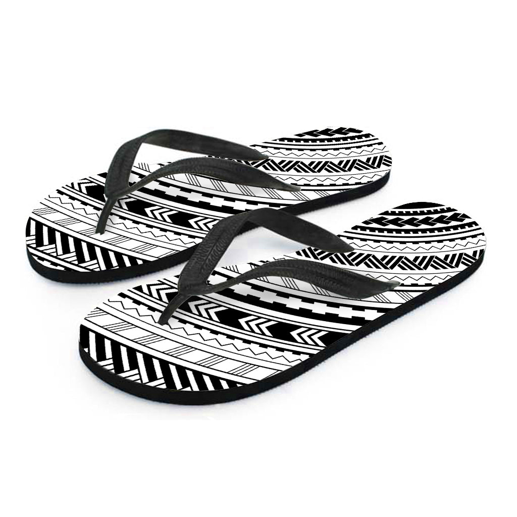 Black And White Maori Polynesian Print Flip Flops