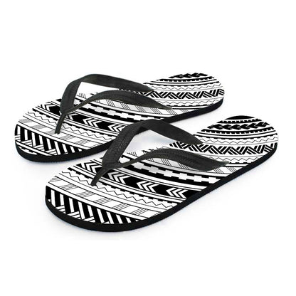 Black And White Maori Polynesian Print Flip Flops