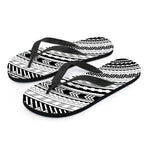 Black And White Maori Polynesian Print Flip Flops