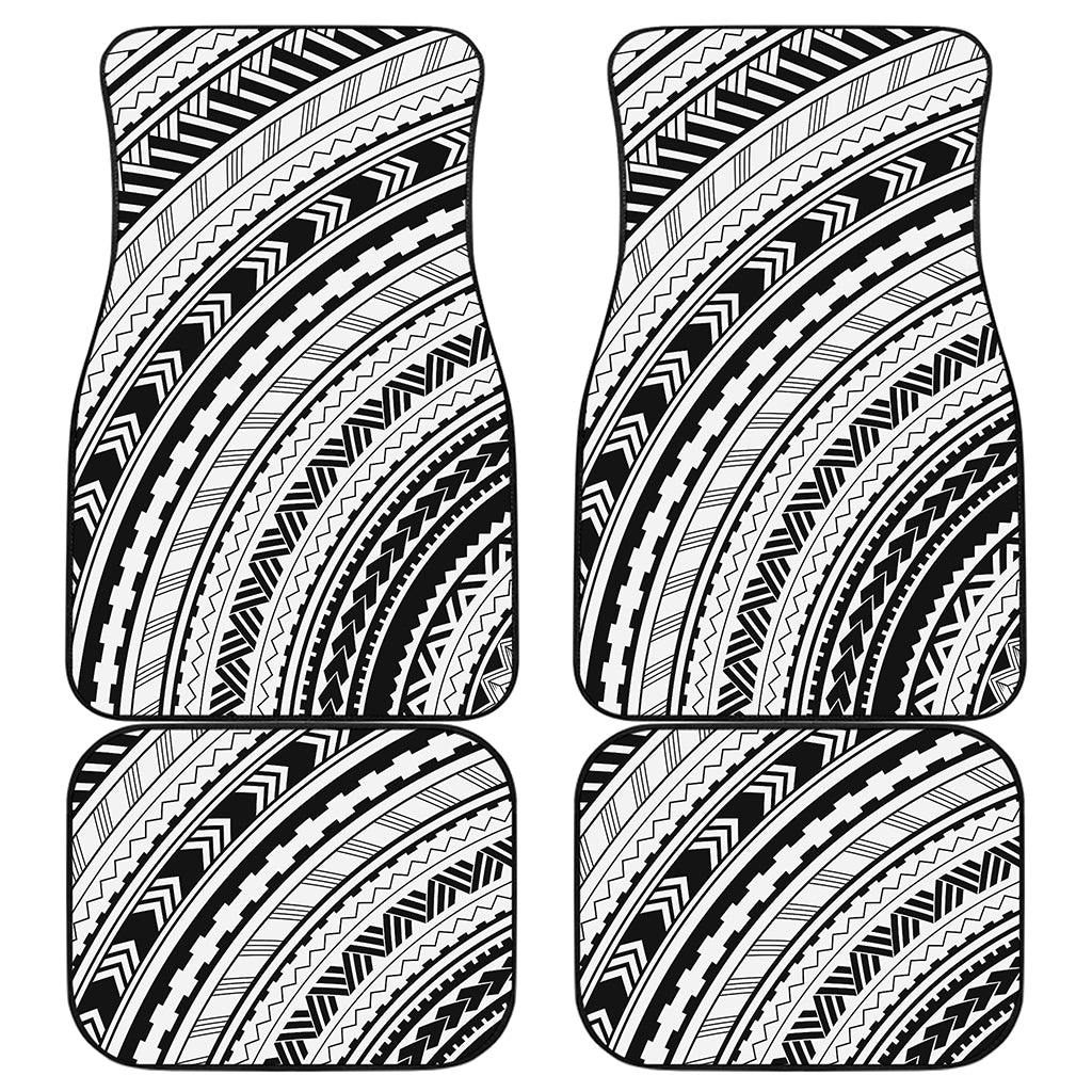 Black And White Maori Polynesian Print Front and Back Car Floor Mats