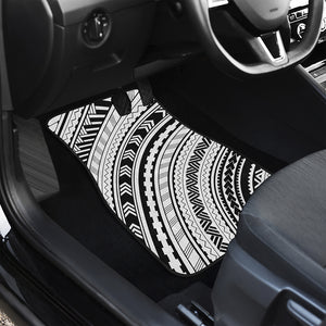 Black And White Maori Polynesian Print Front and Back Car Floor Mats