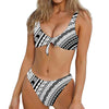 Black And White Maori Polynesian Print Front Bow Tie Bikini