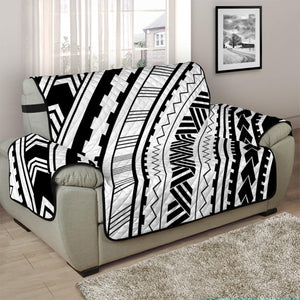 Black And White Maori Polynesian Print Half Sofa Protector