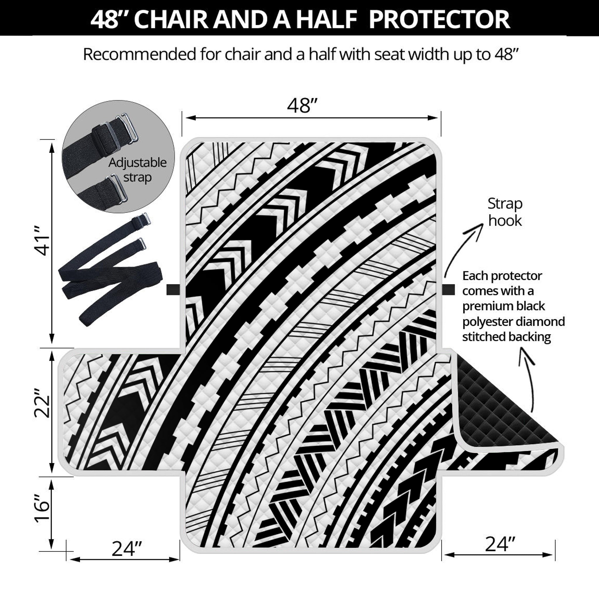 Black And White Maori Polynesian Print Half Sofa Protector