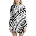Black And White Maori Polynesian Print Pullover Hoodie Dress