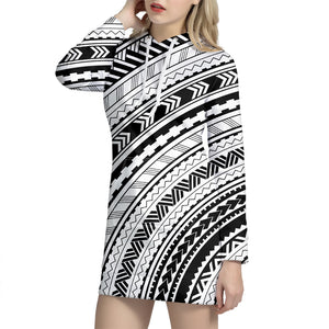 Black And White Maori Polynesian Print Hoodie Dress