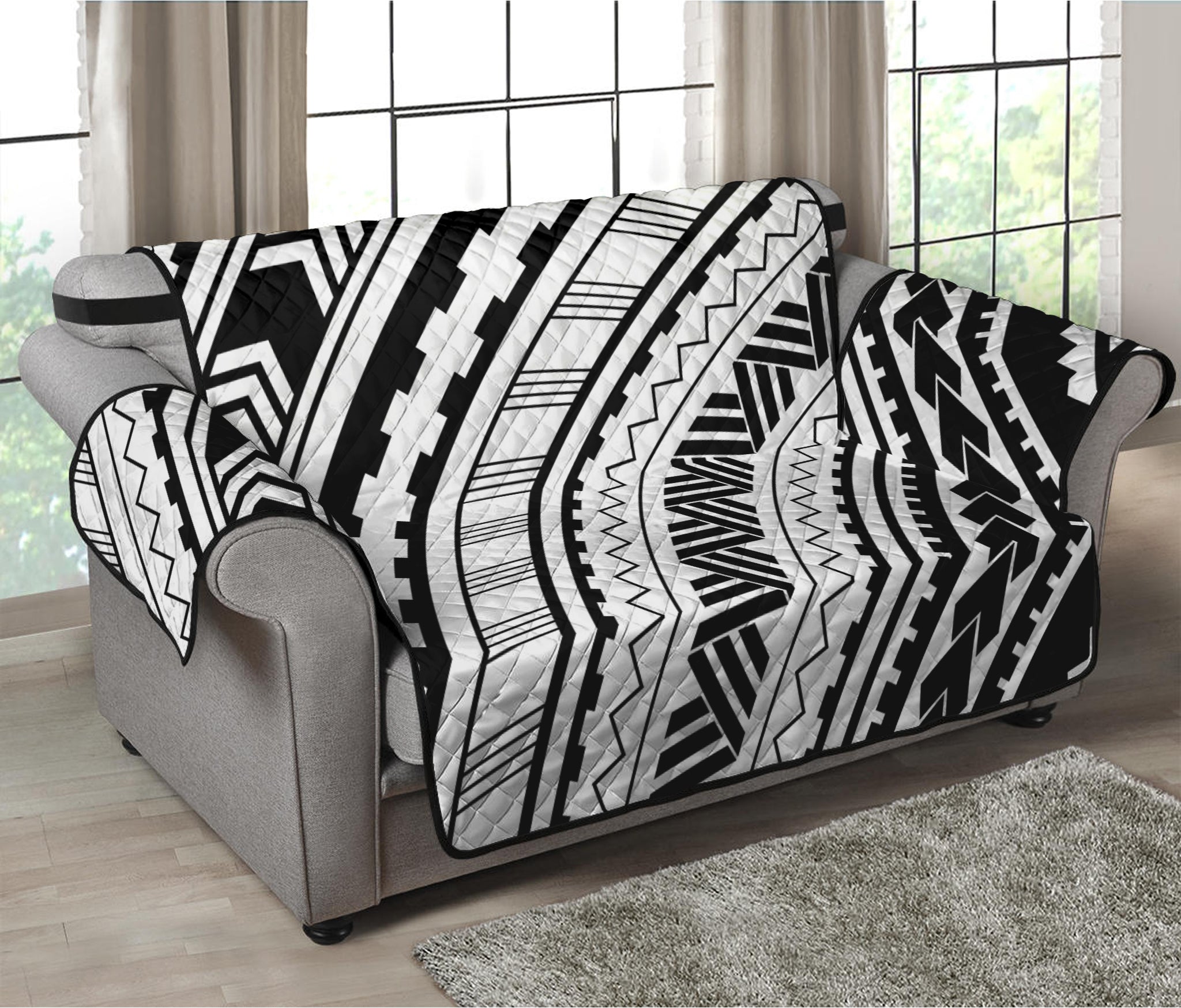 Black And White Maori Polynesian Print Loveseat Protector