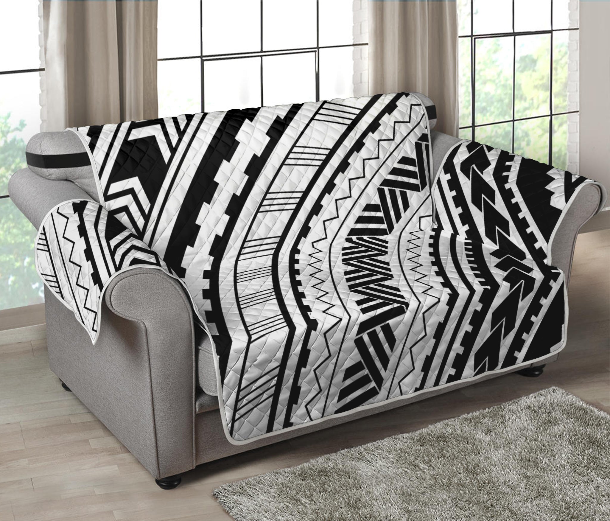 Black And White Maori Polynesian Print Loveseat Protector