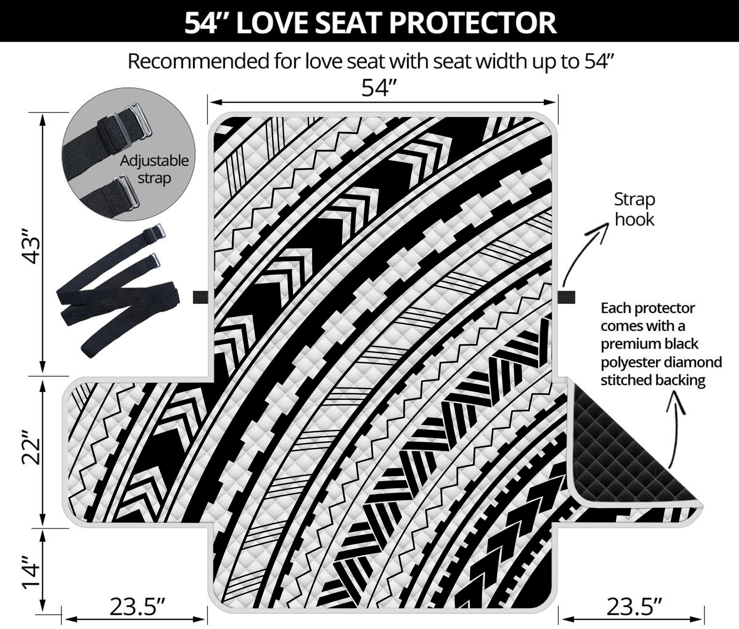 Black And White Maori Polynesian Print Loveseat Protector