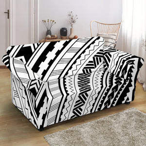 Black And White Maori Polynesian Print Loveseat Slipcover