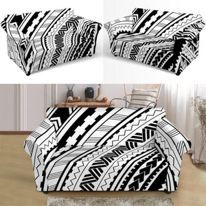 Black And White Maori Polynesian Print Loveseat Slipcover